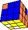 two corners swapped top diagonale, four edges in an odd cross back - zwei Ecken oben diagonal vertauscht, vier Kanten in einem seltsamen Kreuztausch hinten